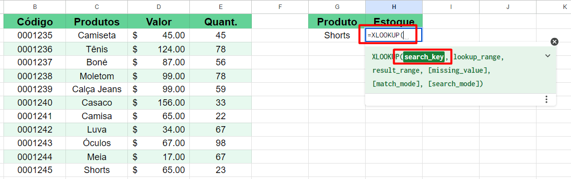 Aplicação da Função XLOOKUP no Google Sheets