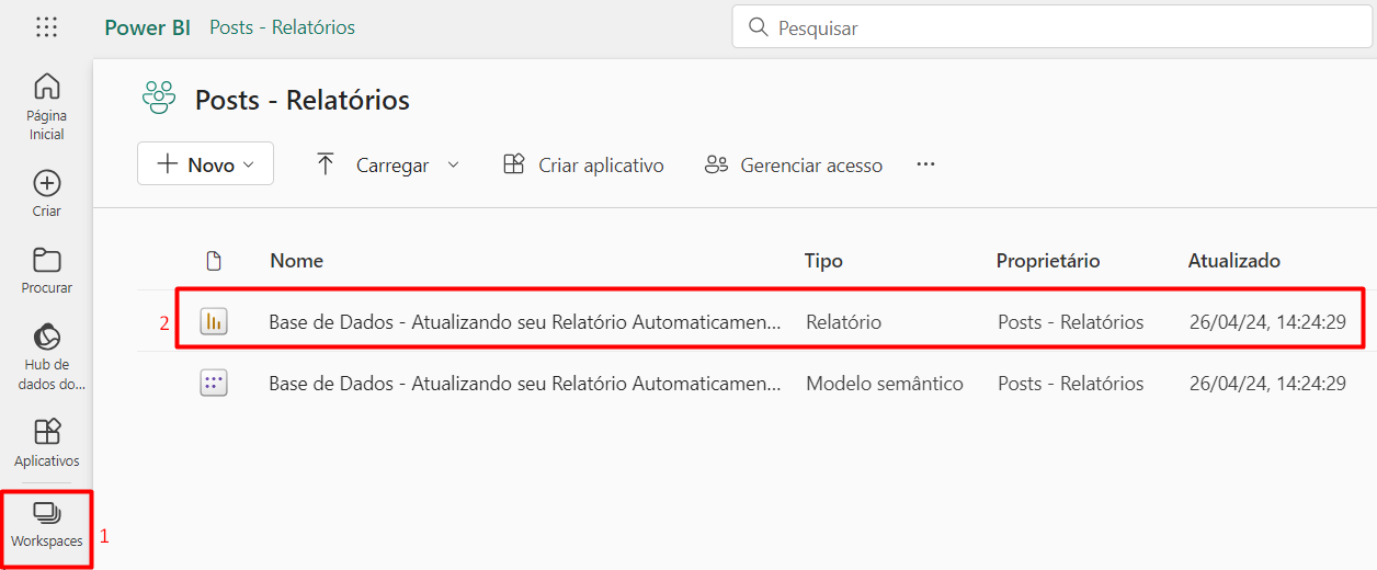 Acessando o Workplace do Power BI