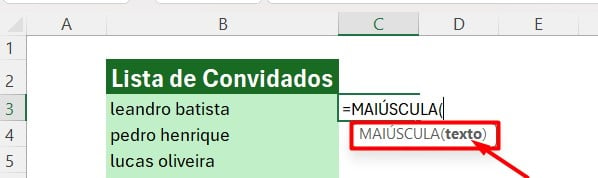 Aplicação da Função MAIÚSCULA