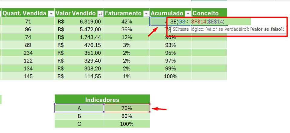 Aplicação da Função SE 