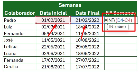 Calculando o Número de Semanas no Excel