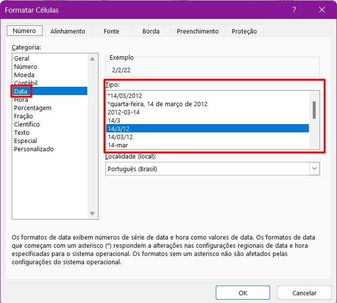 Alterando e escolhendo o formato da data no Excel