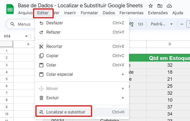 Localizar e Substituir no Google Sheets