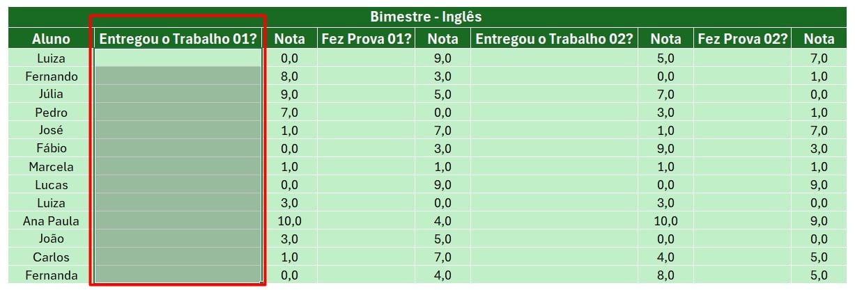 Opções de SIM ou NÃO no Excel