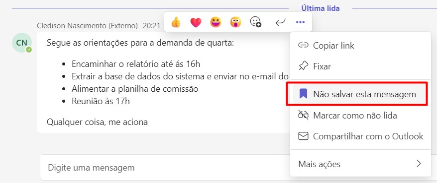 Salvar Mensagem no Teams