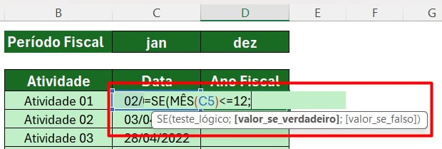 Usando a Função SE para Calcular o Ano Fiscal