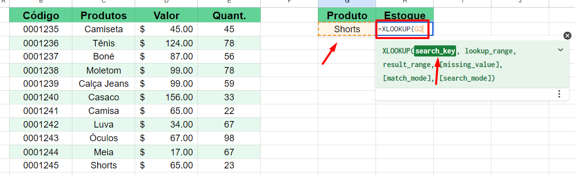 Aplicação da Função XLOOKUP no Google Sheets