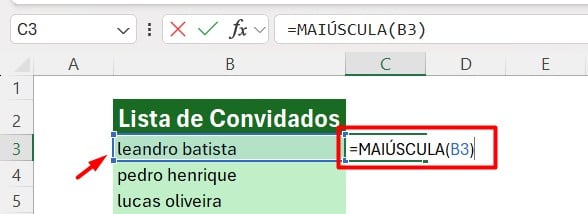 Aplicação da Função MAIÚSCULA