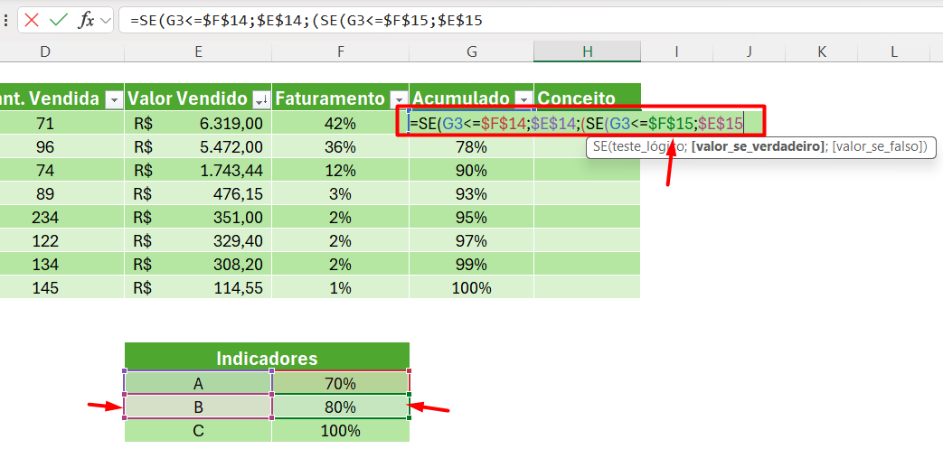 Aplicação da Função SE