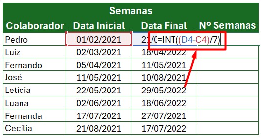 Calculando o Número de Semanas no Excel