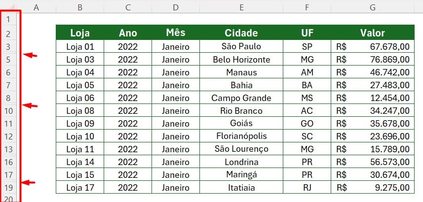 Como Ocultar Linhas no Excel