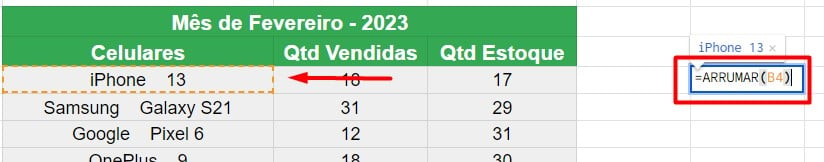 Aplicando a Função ARRUMAR no Google Sheets