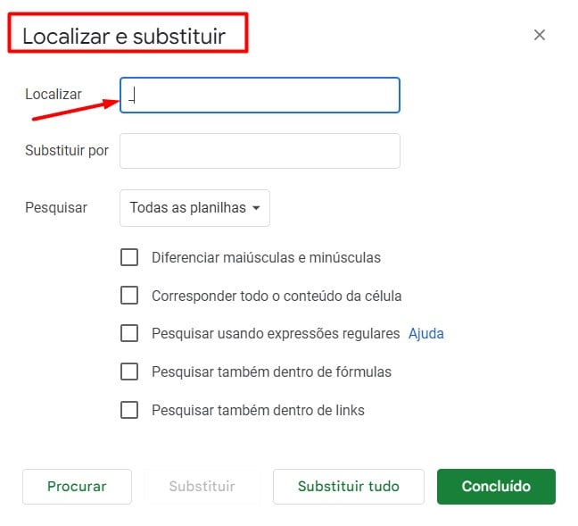 Adicionando o _ no campo localizar