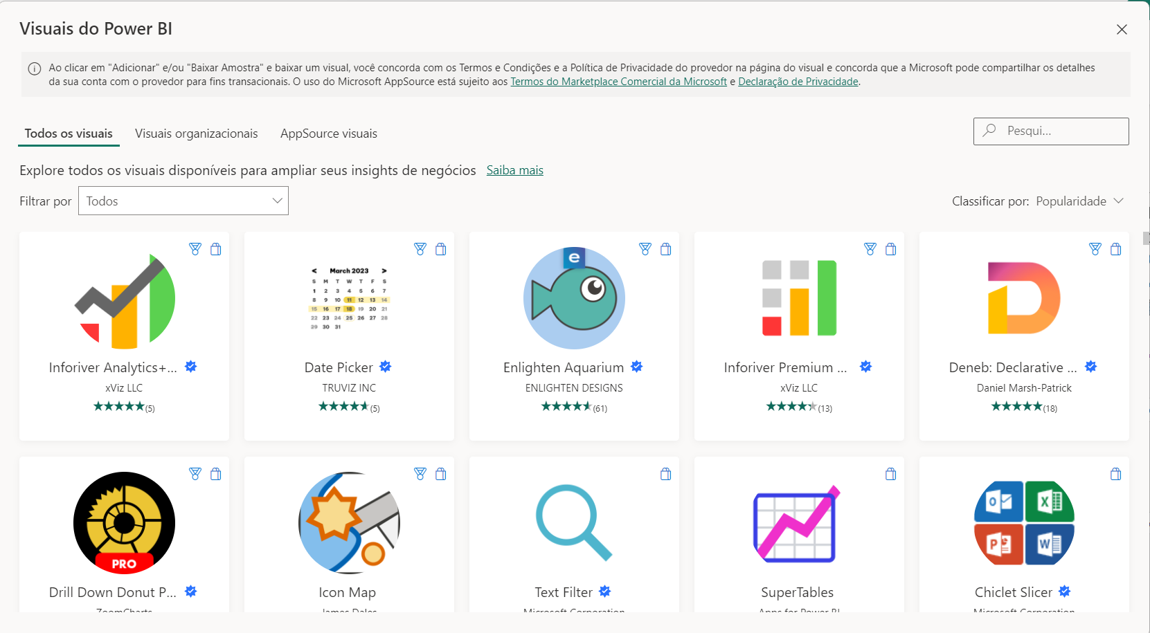 Opções de Gráficos no Power BI