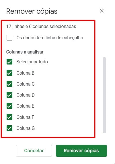 Selecionando as cópias para remoção.