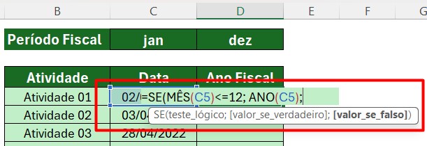 Usando a Função SE para Calcular o Ano Fiscal