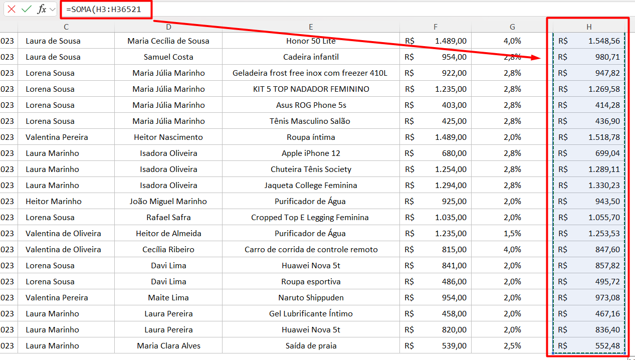 Usando a Função Soma com Atalhos no Excel - Como Selecionar uma Coluna Inteira no Excel