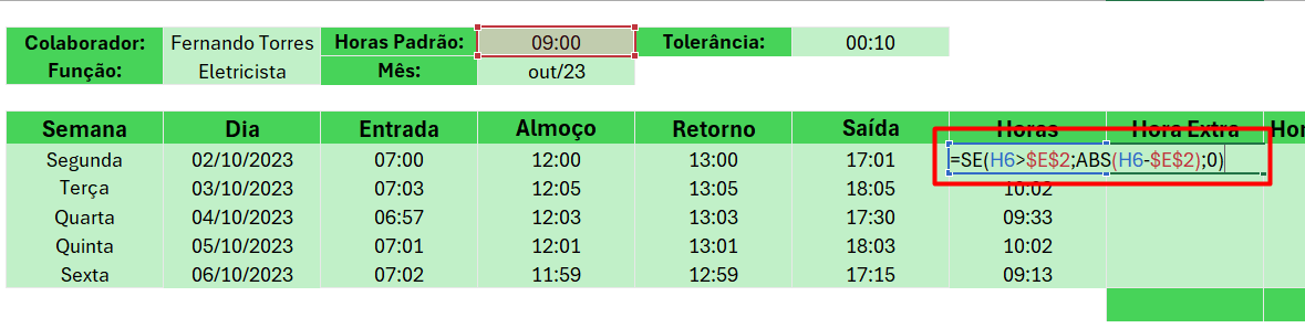 Calculando o Valor de Horas Extras do SE no Excel