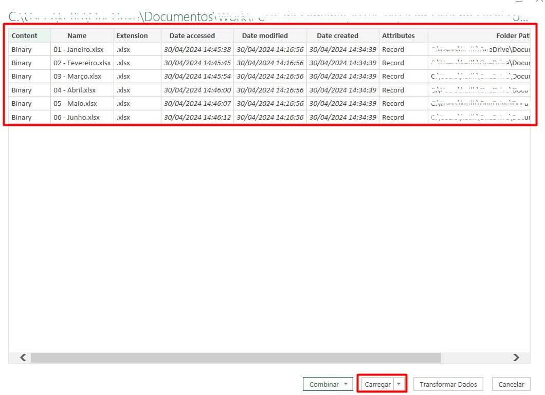 Conferindo o arquivo para fazer Lista dos Nomes dos Arquivos no Excel