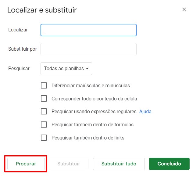 Fazendo a busca localizada no Google Sheets