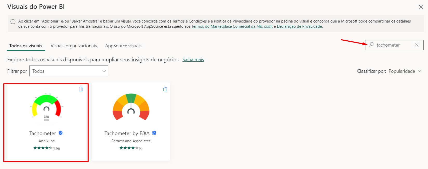 Gráfico de Velocímetro no Power BI