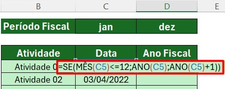 Usando a Função SE para Calcular o Ano Fiscal