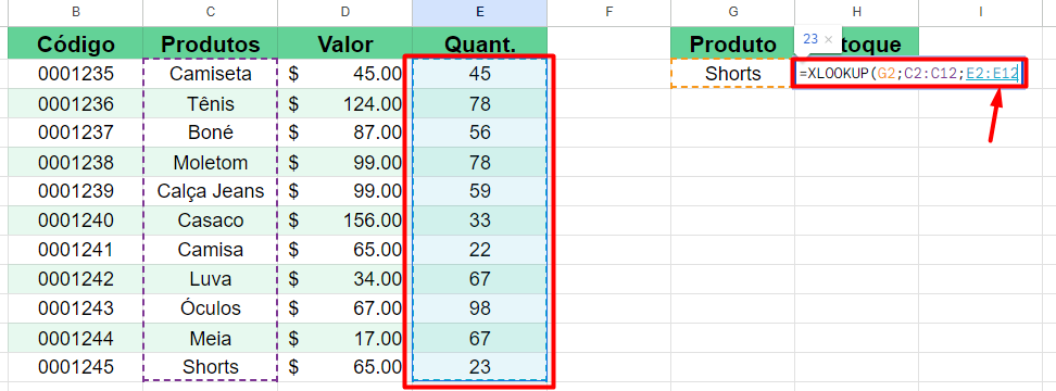 Aplicação da Função XLOOKUP no Google Sheets