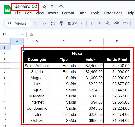 Resultado da Planilha