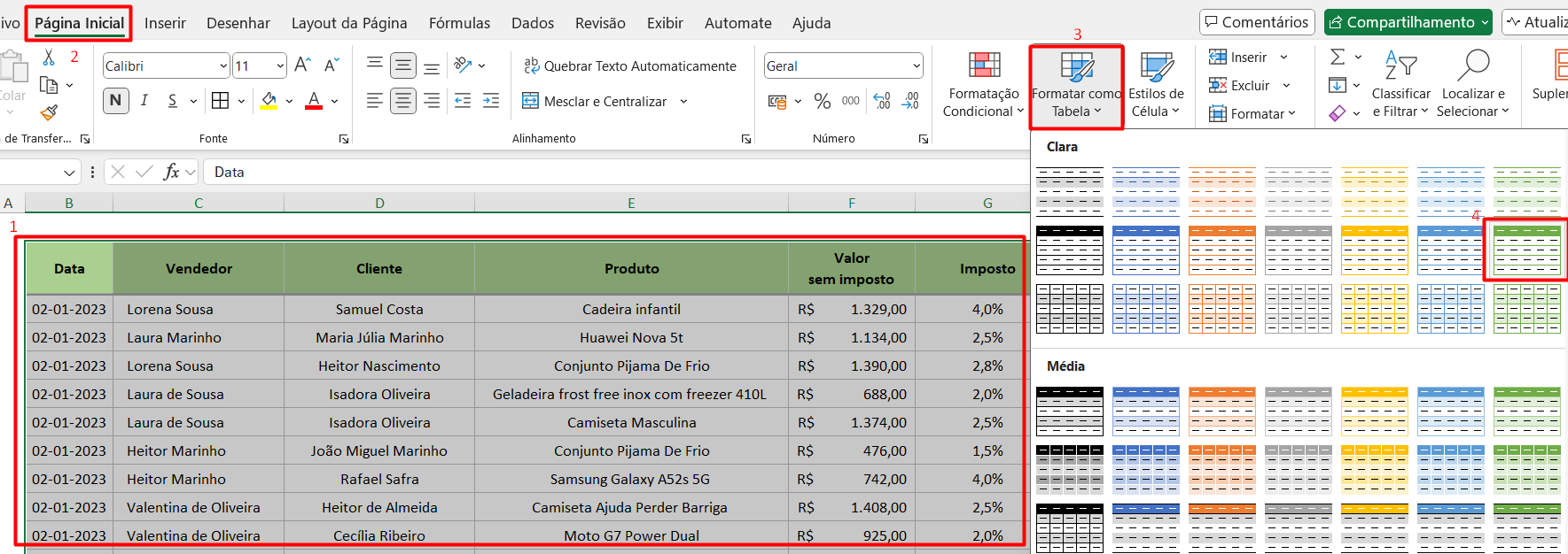 Formatar como Tabela no Excel