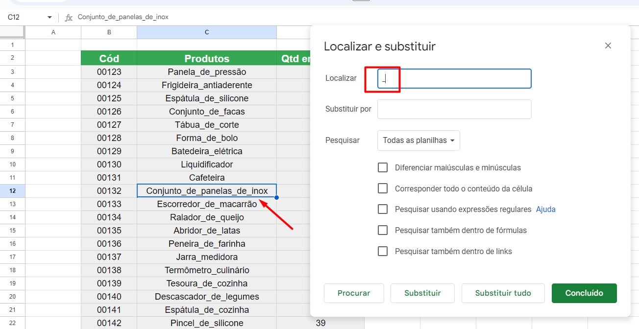 Localizar e Substituir no Google Sheets