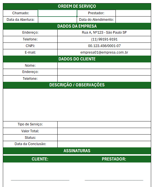 Modelo de Ordem de Serviço