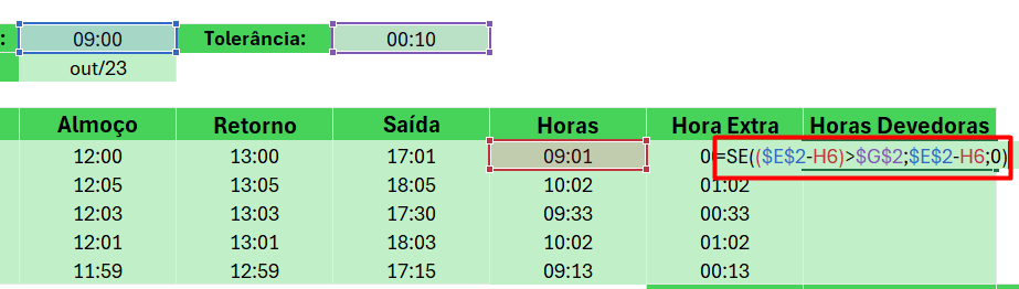 Calculando o Valor de Horas Devedoras com SE no Excel