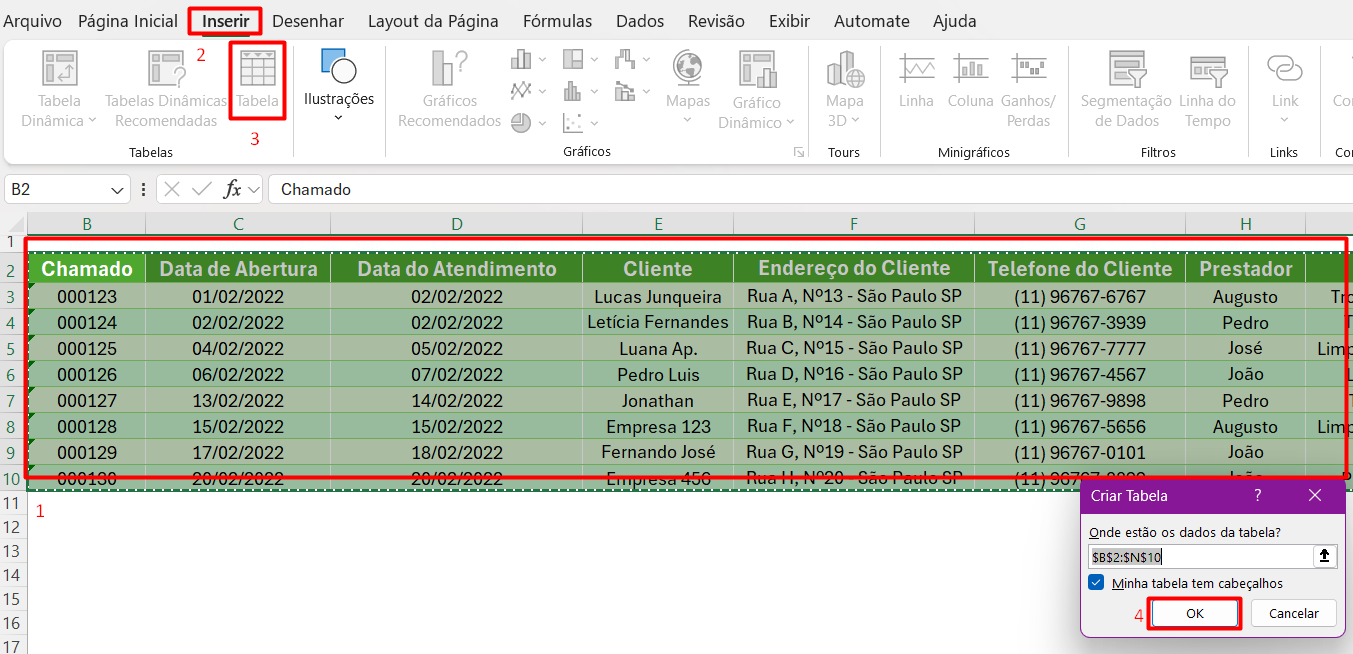 Formatando a Base de Dados como Tabela