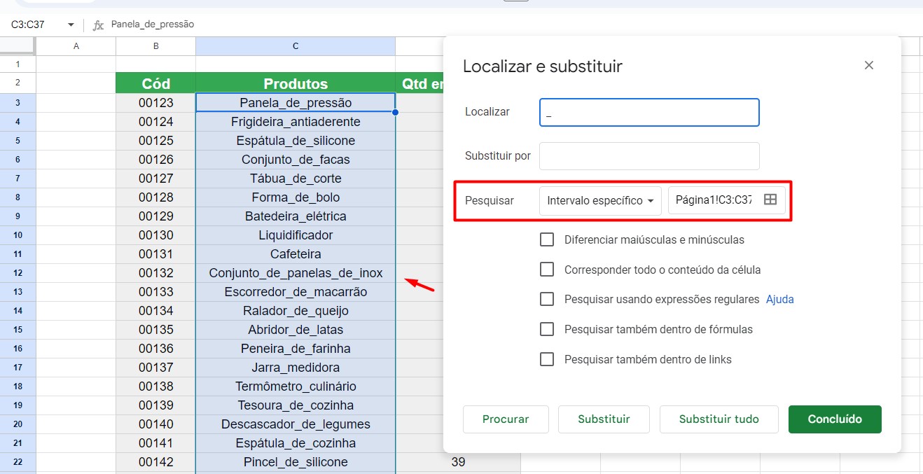 Localizar e Substituir no Google Sheets