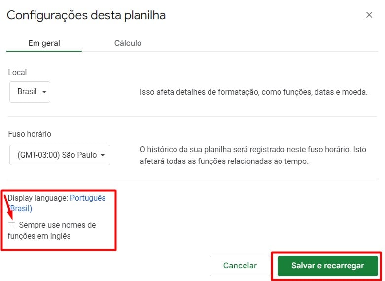 Alterando o Idioma no Google Sheets