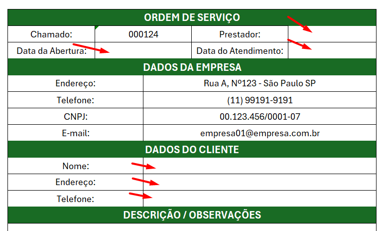 Dados da Ordem de Serviço