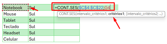 Aplicação da Função CONT.SES