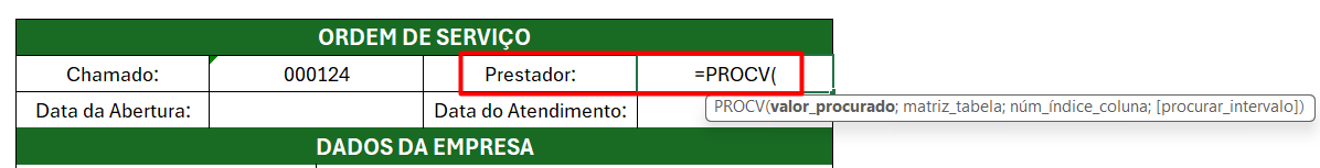 Aplicação da Função PROCV na Ordem de Serviço