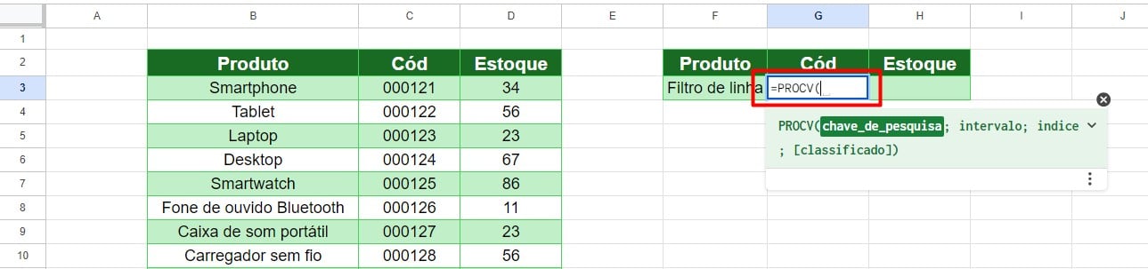 Utilizando o PROCV no Google Sheets