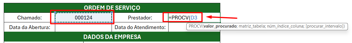 Aplicação da Função PROCV na Ordem de Serviço