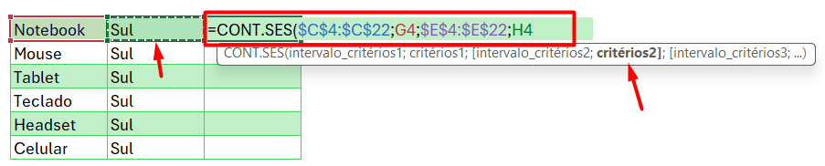 Aplicação da Função CONT.SES: Contar Quantas Vezes Aparece uma Palavra no Excel