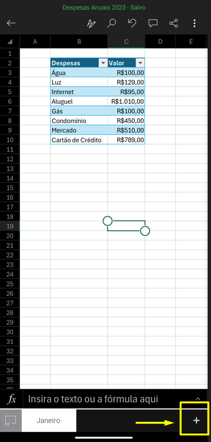 Alterando estilo da tabela de Excel no celular