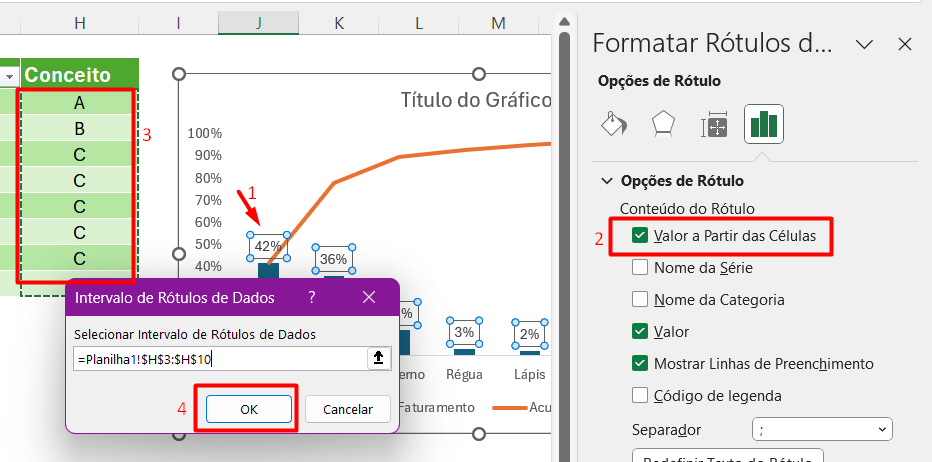 Alterações do Gráfico de Curva ABC no Excel