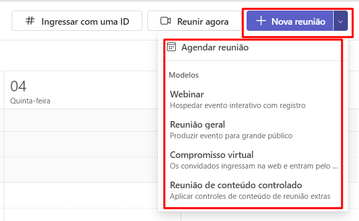 Agendando Reuniões no Calendário do Teams