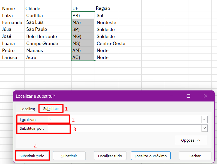 Substituindo Dados na Base de Dados no Excel