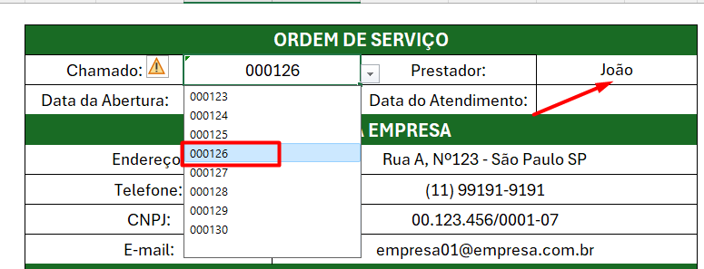 Resultado da Aplicação de PROCV na Ordem de Serviço