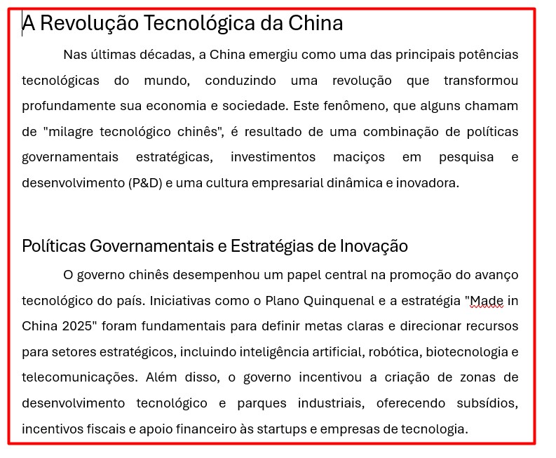 Texto de Exemplo Sobre a Revolução Tecnológica da China no Word