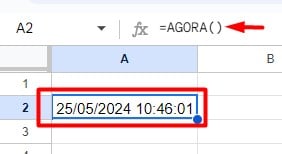 Aplicação da Função AGORA no Google Planilhas