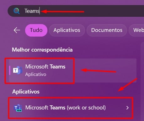 Buscando pelo App do Microsoft Teams