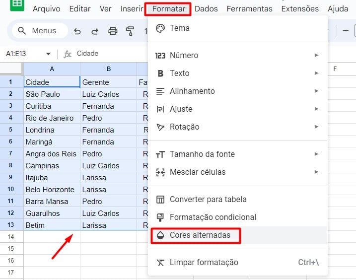 Formatando Dados Como Tabela no Google Planilhas